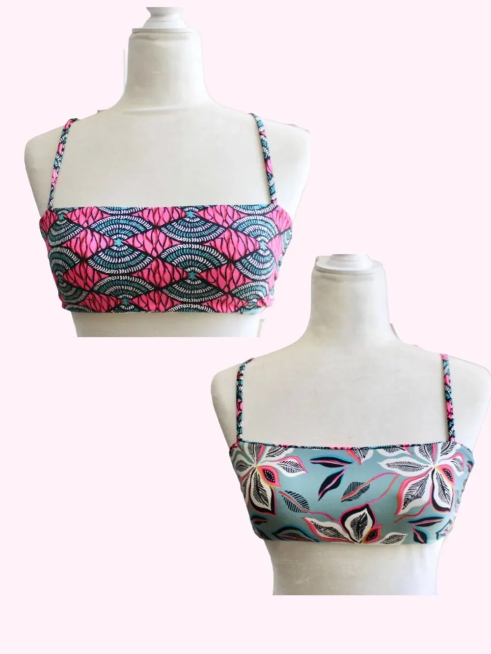 Billabong Floral Bandeau Bikini Top Reversible Colorful Size Small